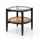 Round Rattan Side Table with Tempered Glass Top by LJGDeals