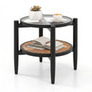 Round Rattan Side Table with Tempered Glass Top by LJGDeals