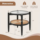 Round Rattan Side Table with Tempered Glass Top by LJGDeals