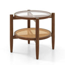 Round Rattan Side Table with Tempered Glass Top by LJGDeals