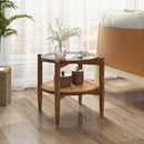 Round Rattan Side Table with Tempered Glass Top by DirectDeals