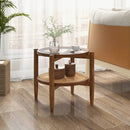 Round Rattan Side Table with Tempered Glass Top by LJGDeals
