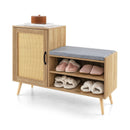 2-in-1 Rattan Shoe Cabinet with Bench Shoe Storage Bench with Washable Cushion-Natural by DirectDeals