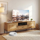 Rattan TV Stand for TVs up to 80" Mid Century Modern Media Console Table with 2 Storage Cabinets by LJGDeals