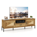 Rattan TV Stand for TVs up to 80" Mid Century Modern Media Console Table with 2 Storage Cabinets by LJGDeals