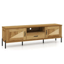 Rattan TV Stand for TVs up to 80" Mid Century Modern Media Console Table with 2 Storage Cabinets by LJGDeals