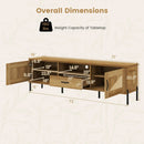 Rattan TV Stand for TVs up to 80" Mid Century Modern Media Console Table with 2 Storage Cabinets by LJGDeals