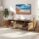 Rattan TV Stand for TVs up to 80" Mid Century Modern Media Console Table with 2 Storage Cabinets by LJGDeals
