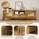 Rattan TV Stand for TVs up to 80" Mid Century Modern Media Console Table with 2 Storage Cabinets by LJGDeals