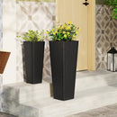 Rattan Tall Planter Set of 2 Outdoor Large Tapered Planters with Removable Inner Trays by LJGDeals