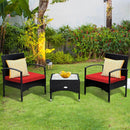 3 Pieces Patio Wicker Rattan Furniture Set with Cushion for Lawn Backyard by LJGDeals