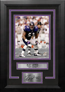 Ray Lewis Flexing on the Field Baltimore Ravens 8x10 Framed Football Photo with Engraved Autograph by Dynasty Sports & Framing