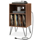 Record Player Stand with Charging Station for Living Room Bedroom-Walnut by DirectDeals
