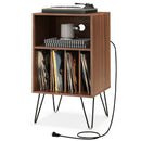 Record Player Stand with Charging Station for Living Room Bedroom-Walnut by LJGDeals