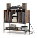 Record Player Stand with Charging Station and Metal Frame