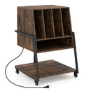 Record Player Stand on Wheels Rolling Turntable Stand with Power Outlets by LJGDeals