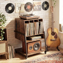 Record Player Stand on Wheels Rolling Turntable Stand with Power Outlets by LJGDeals