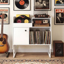 Record Player Stand with Power Outlets and Vinyl Storage Holder up to 250 Albums by LJGDeals