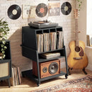 Record Player Stand on Wheels Rolling Turntable Stand with Power Outlets by DirectDeals
