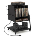 Record Player Stand on Wheels Rolling Turntable Stand with Power Outlets by LJGDeals