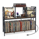 Record Player Stand with Power Outlets & Vinyl Storage by DirectDeals