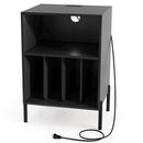 Record Player Stand with Record Storage Shelf and Charging Station