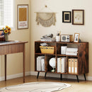 Record Player Stand with Charging Station and Open Shelves-Rustic Brown by LJGDeals