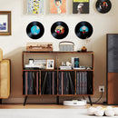 Record Player Stand with Charging Station and Open Shelves-Rustic Brown by LJGDeals
