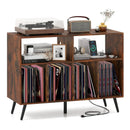 Record Player Stand with Charging Station and Open Shelves-Rustic Brown by LJGDeals