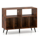 Record Player Stand with Charging Station and Open Shelves-Rustic Brown