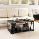 Rectangle Coffee Table 2-tier Industrial Accent Table with Storage Shelf and Compartment by LJGDeals
