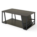 Rectangle Coffee Table 2-tier Industrial Accent Table with Storage Shelf and Compartment by LJGDeals