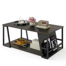 Rectangle Coffee Table 2-tier Industrial Accent Table with Storage Shelf and Compartment by LJGDeals