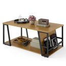 Rectangle Coffee Table 2-tier Industrial Accent Table with Storage Shelf and Compartment by LJGDeals