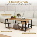 Rectangle Coffee Table 2-tier Industrial Accent Table with Storage Shelf and Compartment by LJGDeals