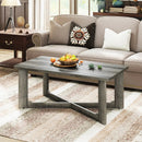 Rectangle Coffee Table Rubber Wood Base with X-Shaped Base-Gray by LJGDeals