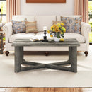 Rectangle Coffee Table Rubber Wood Base with X-Shaped Base-Gray by LJGDeals
