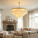 Rectangular Alabaster Tiered Round Chandelier