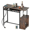 Rectangular Bar Table with Charging Station and LED Light-Rustic Brown by LJGDeals