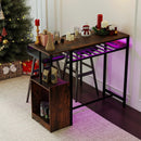 Rectangular Bar Table with Charging Station and LED Light-Rustic Brown by LJGDeals