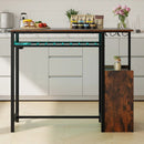 Rectangular Bar Table with Charging Station and LED Light-Rustic Brown by LJGDeals