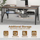 Rectangular Meeting Table with Mesh Storage Shelf and Cable Grommet-Rustic Brown by LJGDeals