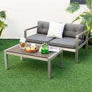 Modern Rectangular Patio Coffee Table with Plastic Wood Tabletop and Rustproof Aluminum Frame-Gray by DirectDeals