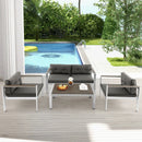 Modern Rectangular Patio Coffee Table with Plastic Wood Tabletop and Rustproof Aluminum Frame-Gray by LJGDeals