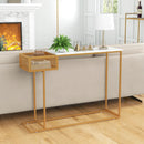 Rectangular White Faux Marble Console Table with Storage-Gold by DirectDeals