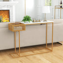 Rectangular White Faux Marble Console Table with Storage-Gold by LJGDeals