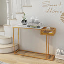 Rectangular White Faux Marble Console Table with Storage-Gold by LJGDeals