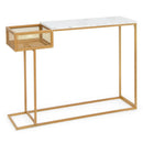 Rectangular White Faux Marble Console Table with Storage-Gold by LJGDeals