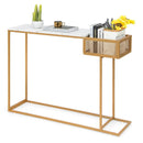 Rectangular White Faux Marble Console Table with Storage-Gold by LJGDeals