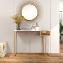 Rectangular White Faux Marble Console Table with Storage-Gold by LJGDeals